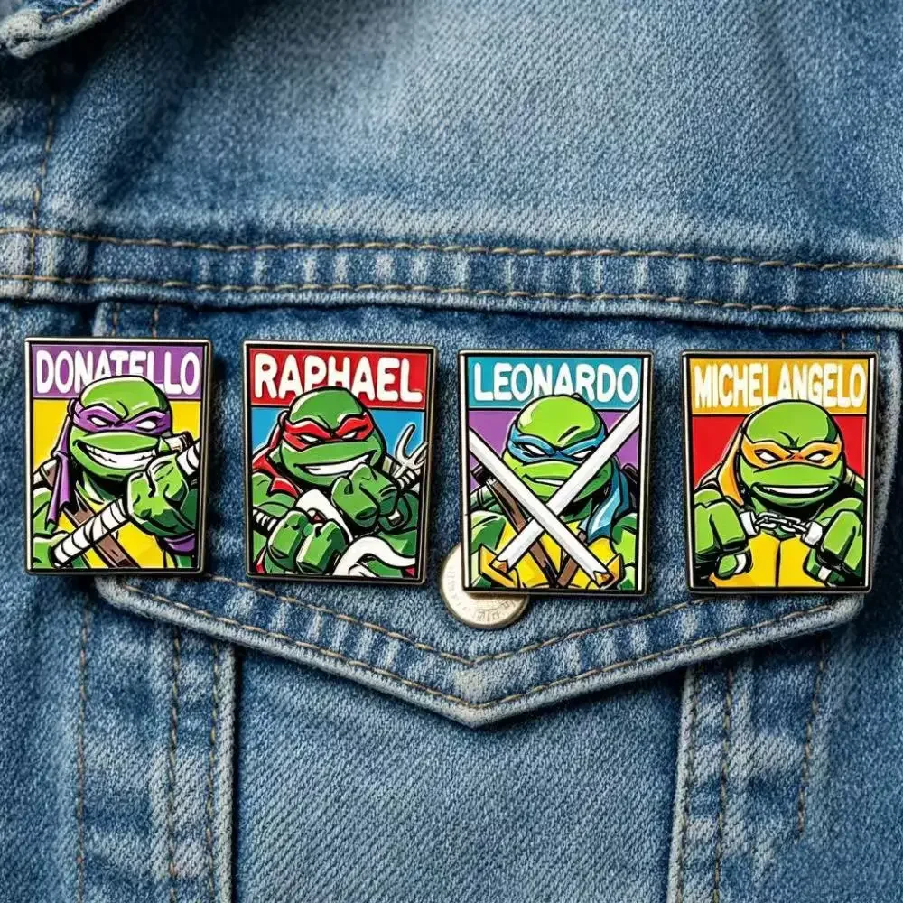 Hot 4pcs Set Creative Turtles Poster Broch Cartoon Badge Clothes Bag Accessories Gift Collection