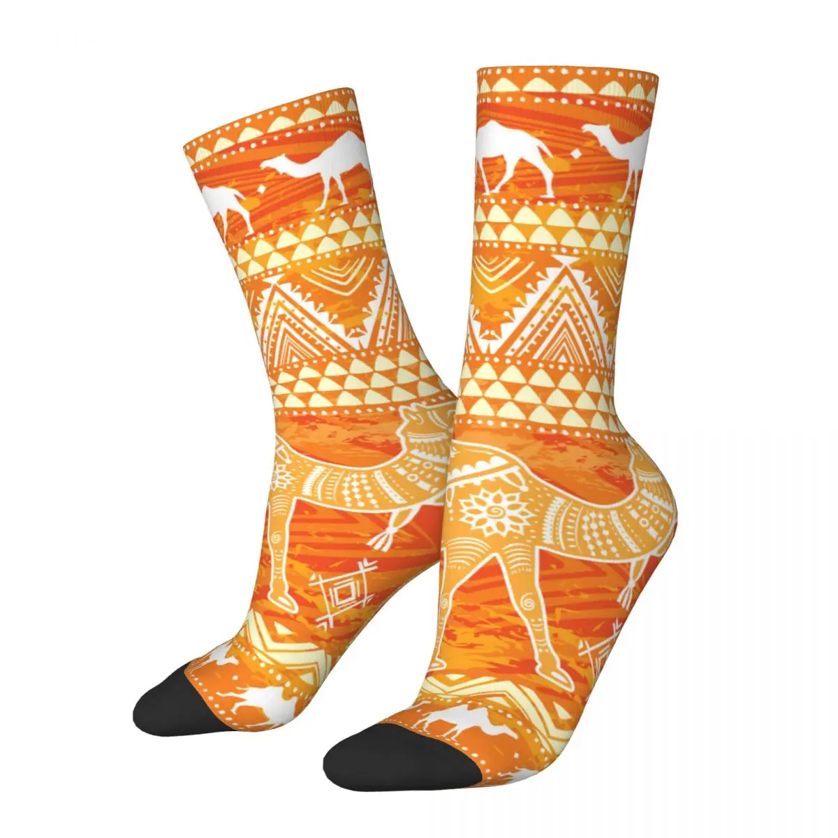 Funny Crazy Sock for Men Camels And Ethnic Hip Hop Harajuku Seamless Pattern Printed Boys Crew Sock Novelty Gift