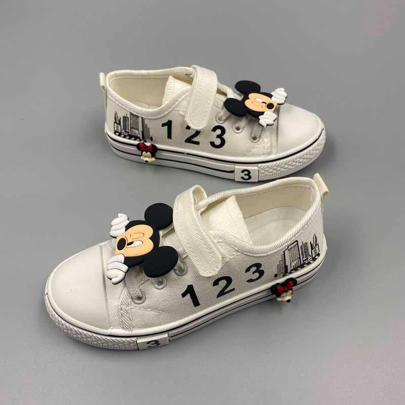 Boys and Girls Casual Shoes Cartoon Mickey Minnie Children\'s Canvas Teen Sport Shoes Shcool Shoes Kids Outdoor Footwear Disney