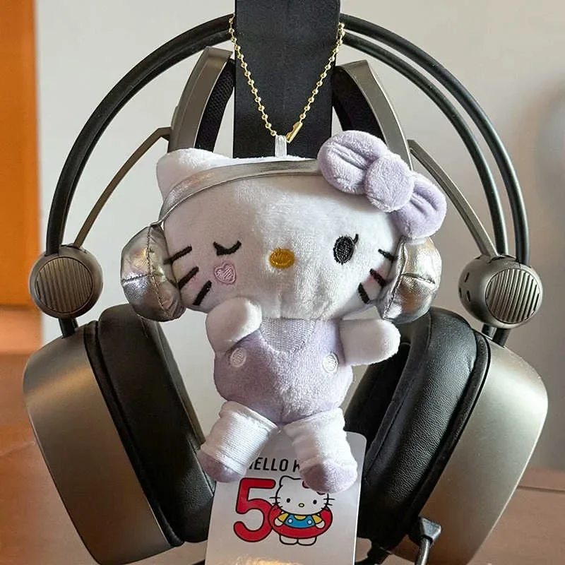 Sanrios 50 aniversario DJ auriculares HelloKitty dibujos animados muñeco de peluche bolsa colgante Anime Kawaii Kitty juguete coche colgante llavero regalo