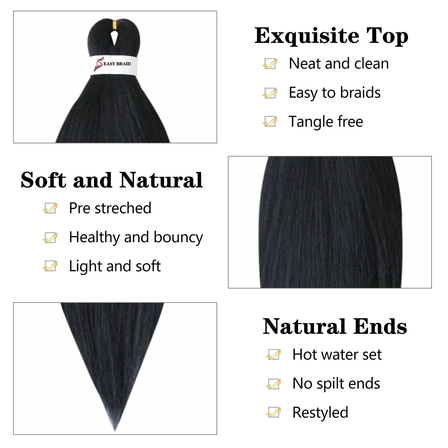 Hot Water Setting Easy Braid Pre-Stretched Braiding Hair Extensions, Itch-Free Synthetic Fiber Crochet Hair  Soft Yaki Texture