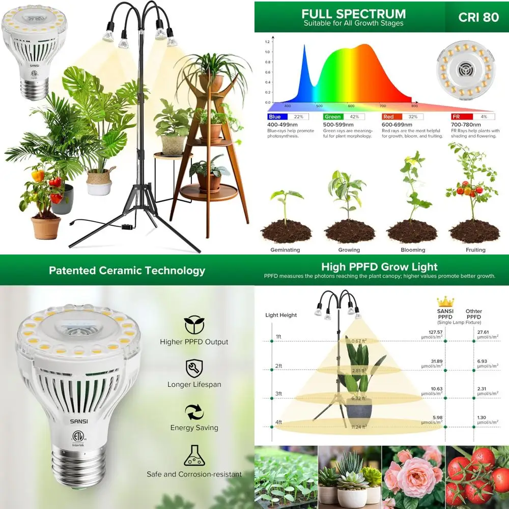 

Светодиодные лампы для растений полного спектра мощностью 40 Вт, регулируемый штатив с 4 головками для роста комнатных растений