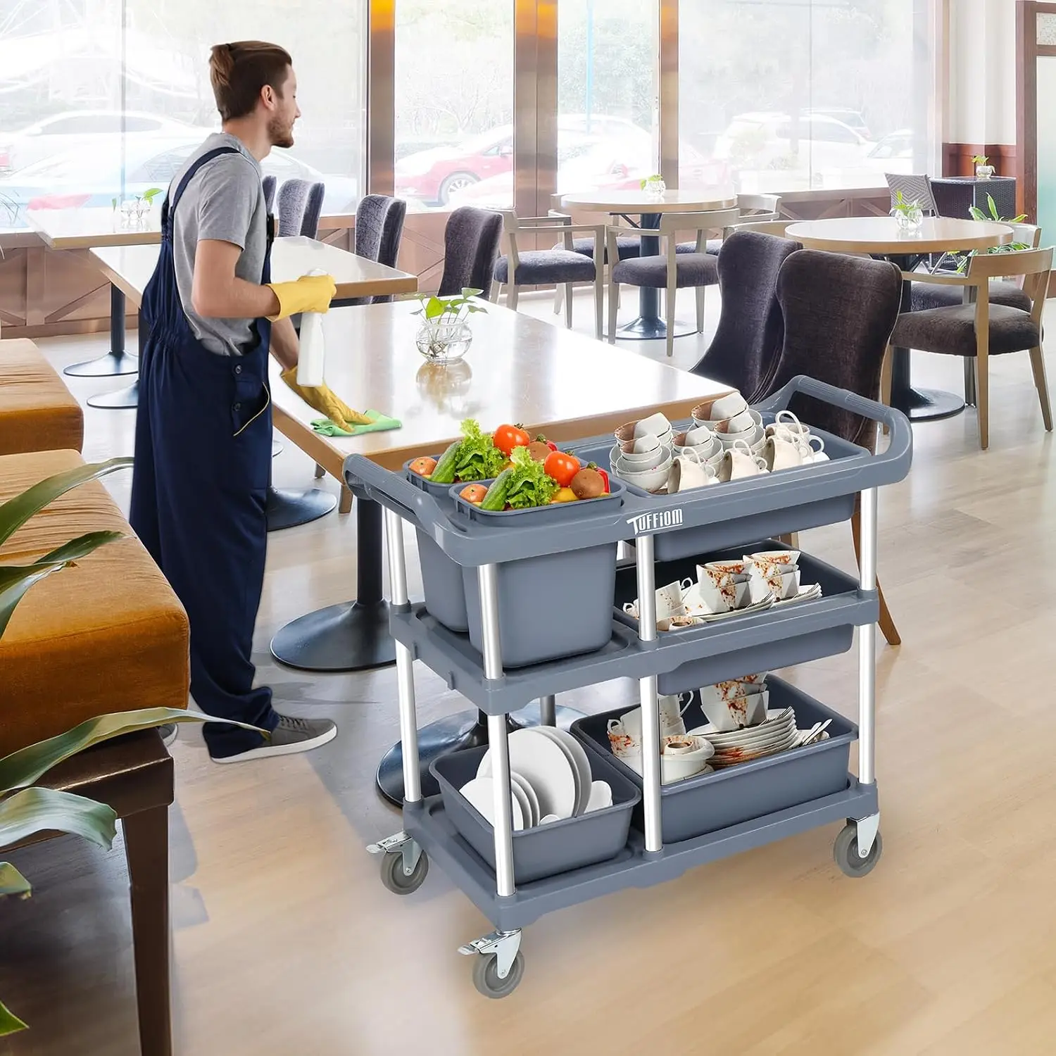 3-Tier Plastic Service Storage Utility Cart with Wheels, Heavy Duty Multi-Function Mobile Shelving Unit Organizer,Customized