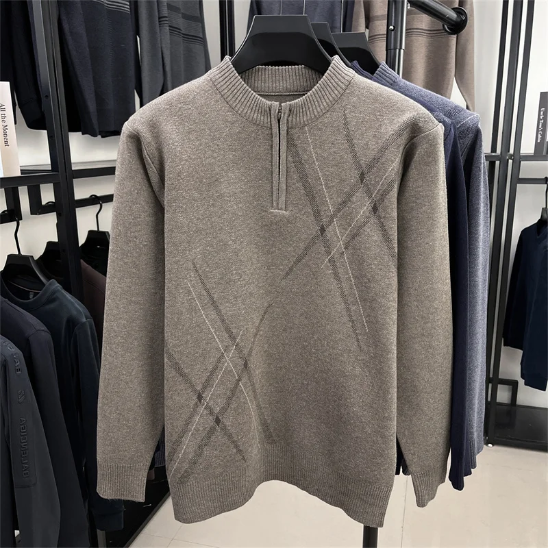 High-Quality Luxurious Men's Long-Sleeved Pullover with Half-Zip Closure Round Collar New Korean-Style Casual Fashion Men's Wear