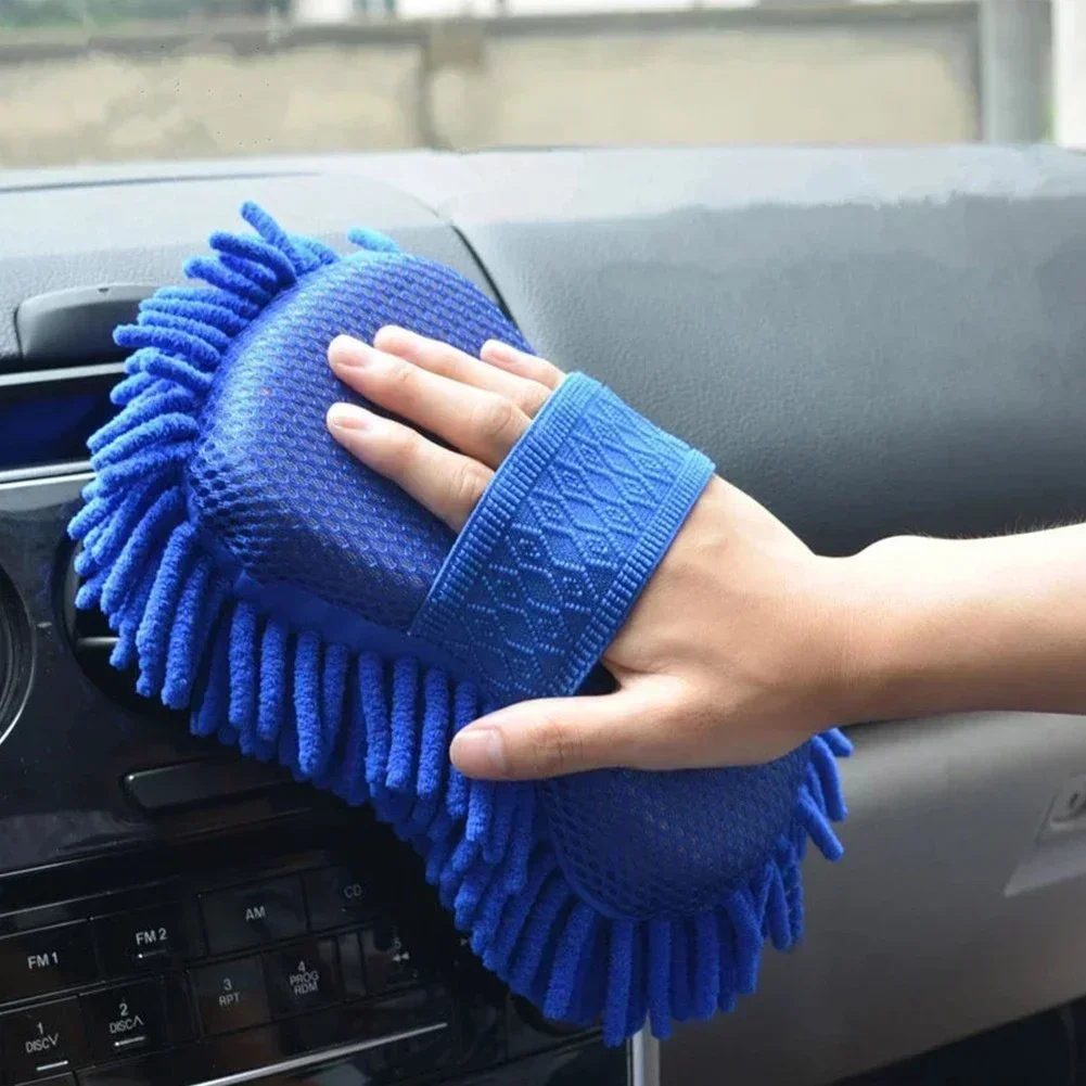 Auto Blue Microfiber Chenille Car Wash Sponge Care Washing Brush Pad Cleaning Tools Auto Washing Towel Glove Styling Accessories