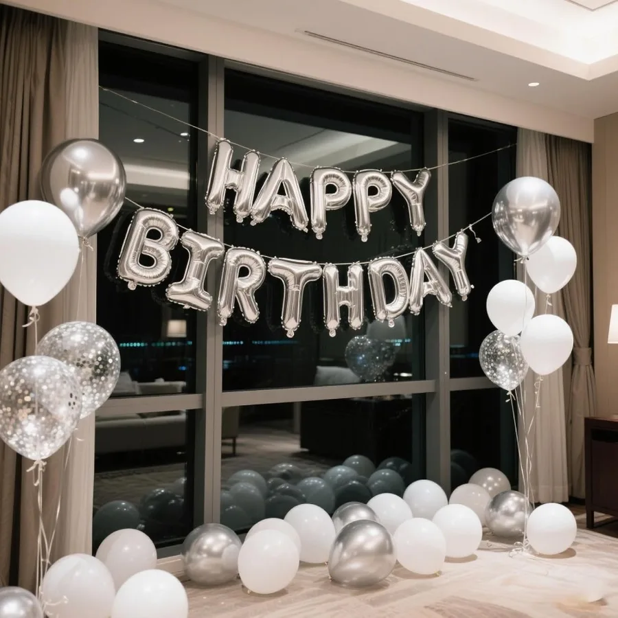 مجموعة لافتة بالونات عيد ميلاد سعيد فضية مقاس 16 بوصة، بالونات Lette قابلة لإعادة الاستخدام لتزيين أعياد الميلاد ومستلزمات الحفلات مناسبة