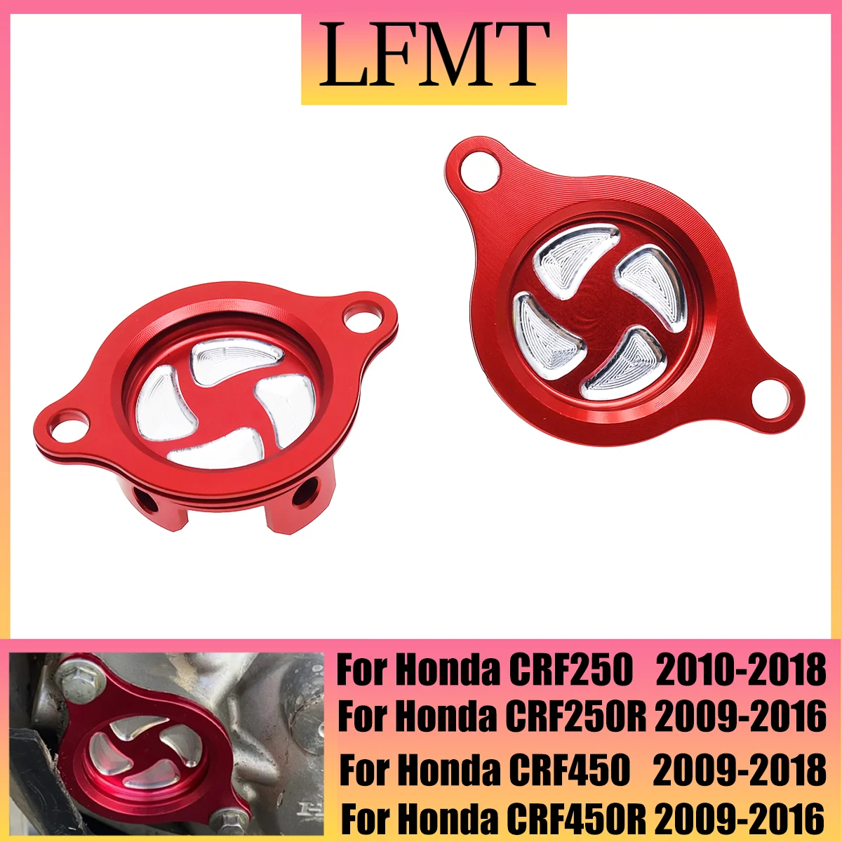 

Motorcycle Aluminum CNC Oil Filter Cap Cover For Honda CRF 250R 450R CRF250R CRF450R 2009 2010 2011 2012 2013 2014 2015 2016