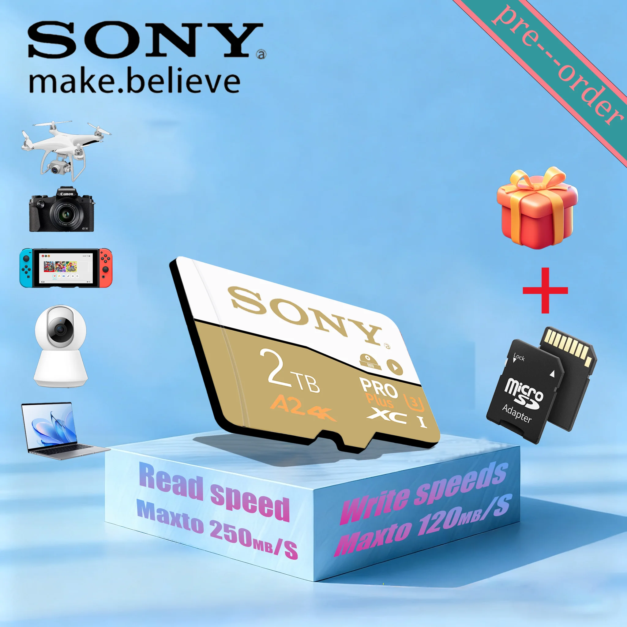 

SONY Micro SD TF Memory Card 2TB 1TB 512GB 256GB 128GB Class10 A1 U3 V30 High-Speed Flash Storage for Phones Computers Cameras