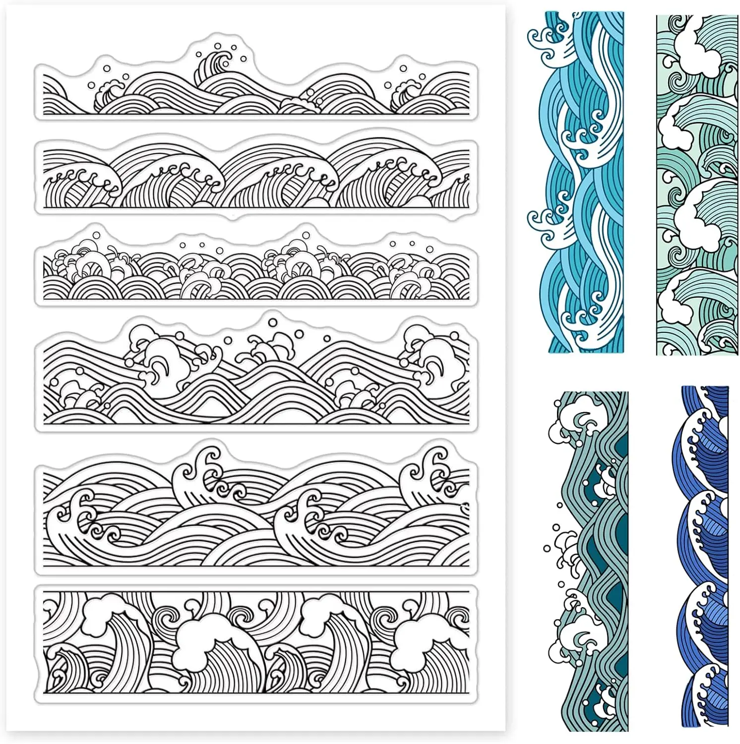 Ocean Waves Borders Clear Stamps Transparent Silicone Stamp Seal for Card Making Decoration and DIY Scrapbooking