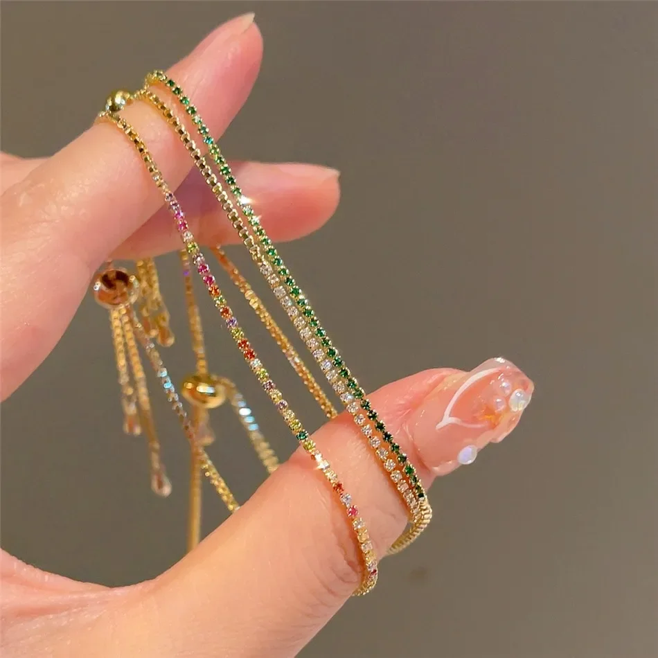 Регулируемые разноцветные теннисные браслеты 2 мм для женщин, женские свадебные Радужные разноцветные браслеты с цирконием, ювелирные изделия на ручную цепочку Регулируемые разноцветные теннисные браслеты 2 мм для женщин, женские свадебные Радужные разноцветные браслеты с цирконием, ювелирные изделия на ручную цепочку