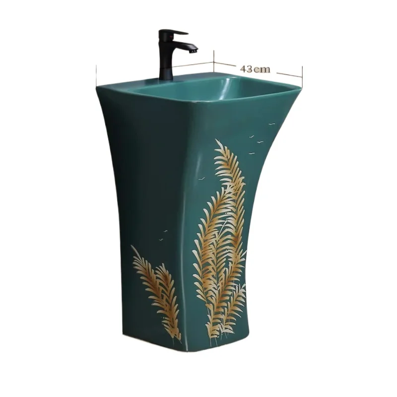 

Green grass ceramic column basin integrated floor type washbasin column type washbasin