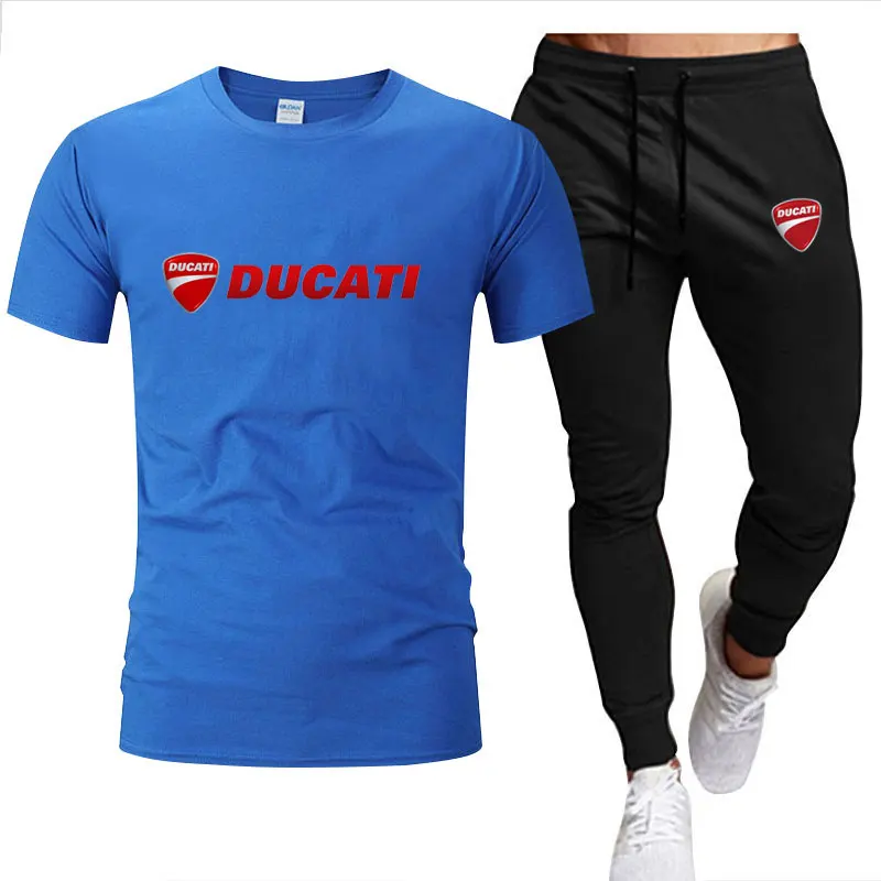 Ducati motorcycle print summer men's short-sleeved T-shirt + casual sport pants motorcycle enthusiast set view 5