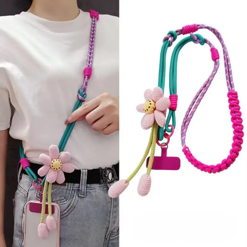 

1Pcs Creative Cartoon Flower Phone Universal Lanyard Crossbody Long Rope Lanyard Rope Decorative Pendant Accessories
