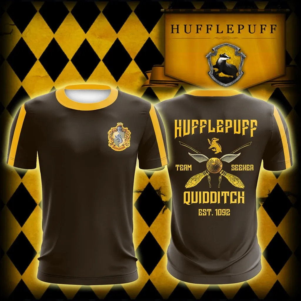 HarriPotter Short Sleeve Cosplay Gryffindor Ravenclaw Hufflepuff Slytherin Men\'s Sports T-Shirt Summer New Pullover Short Sleeve