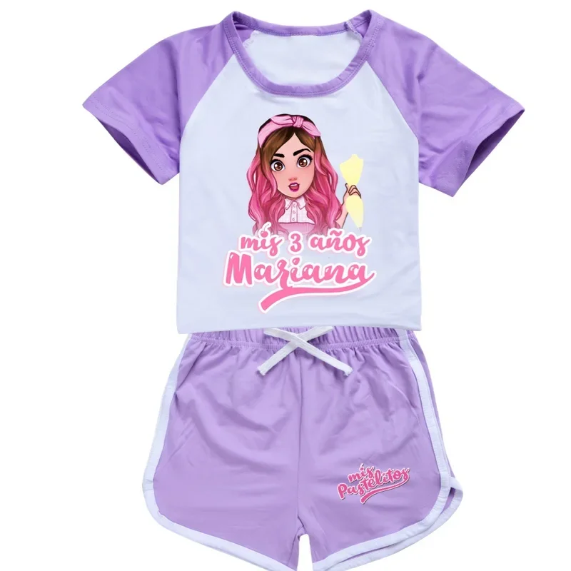 Pijama de cupcakes anime para criança, camiseta de algodão de manga curta e shorts, roupas esportivas casuais para meninos e meninas, verão