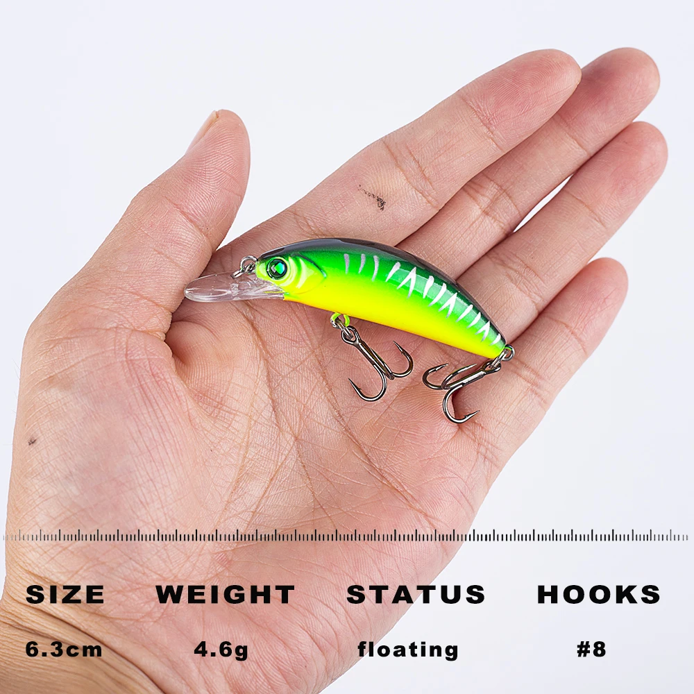 CCLTBA Small Minnow Hard Baits 6.3cm 4.6g Floating Wobblers Laser Fishing Lures Bass Crankbait Artificial Lure Long Cast Tackle