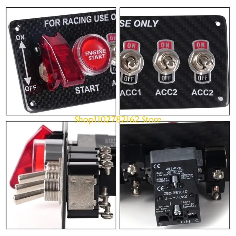 

547B Carbon Fiber Ignition Starter Switch Panel with Push Start and LED Suitable for Vehicle Use Motorsport Enthusiasts