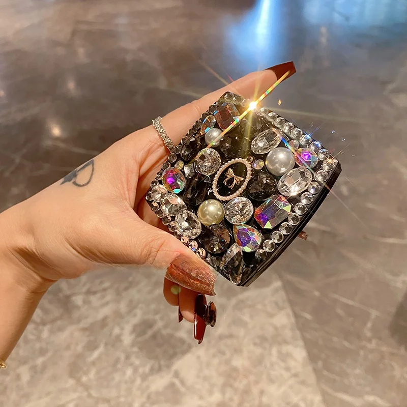 Portable Handheld Dual-Sided Diamond Embedded eup Mirror Creative Sle  Size Beau Care Tool for Personal Use