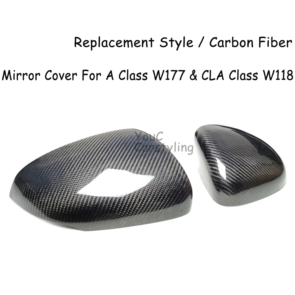 W118 Carbon Fiber Mirror Cover for Mercedes New A Class W177 Sedan Hatchback 2018 + Replacement Side Door Mirror Caps LHD