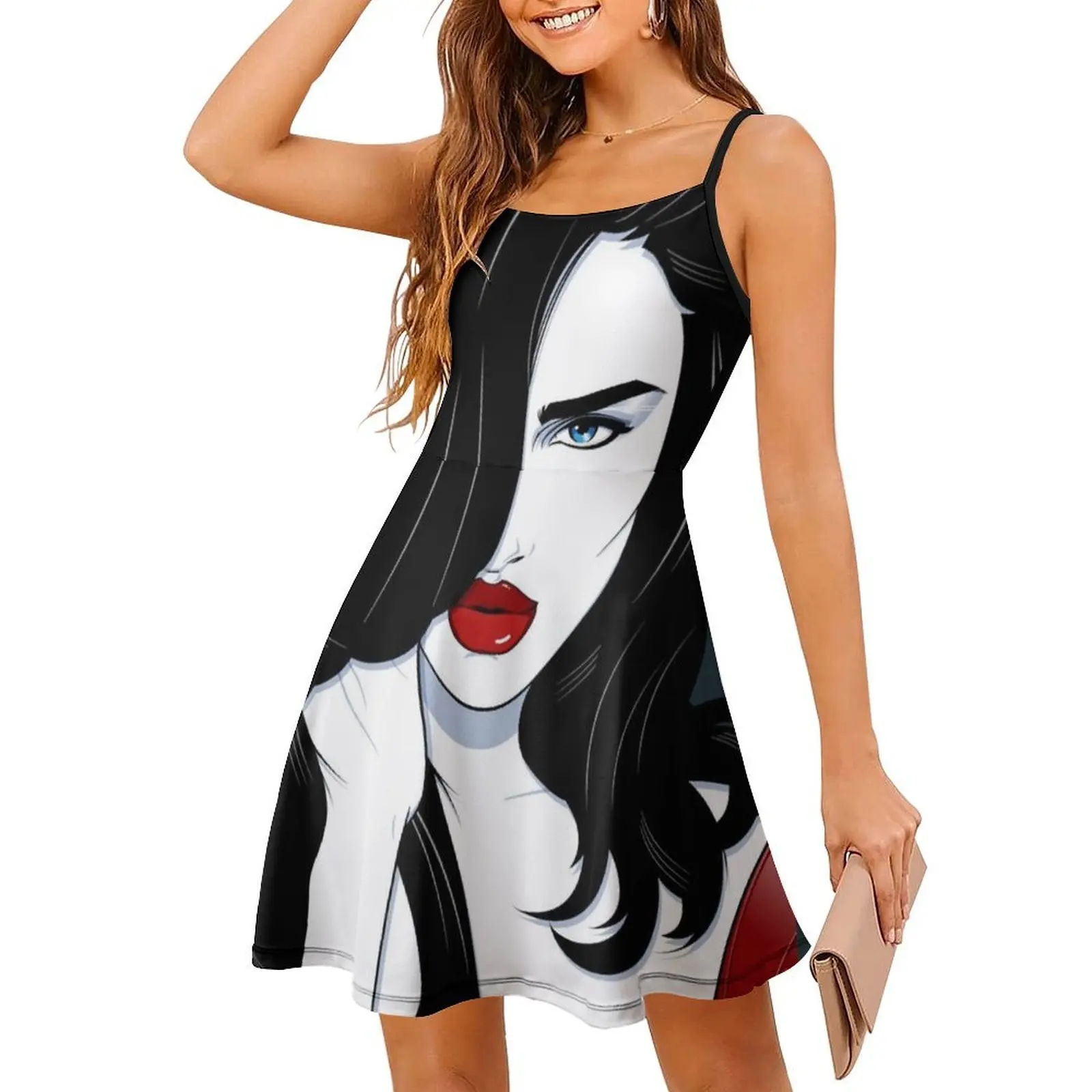 فستان روزي أحمر بوهيمي بدون أكمام للنساء مطبوع فساتين حفلات الشاطئ فن ريترو 80S نمط ناجل نمط ناجل ملابس نسائية