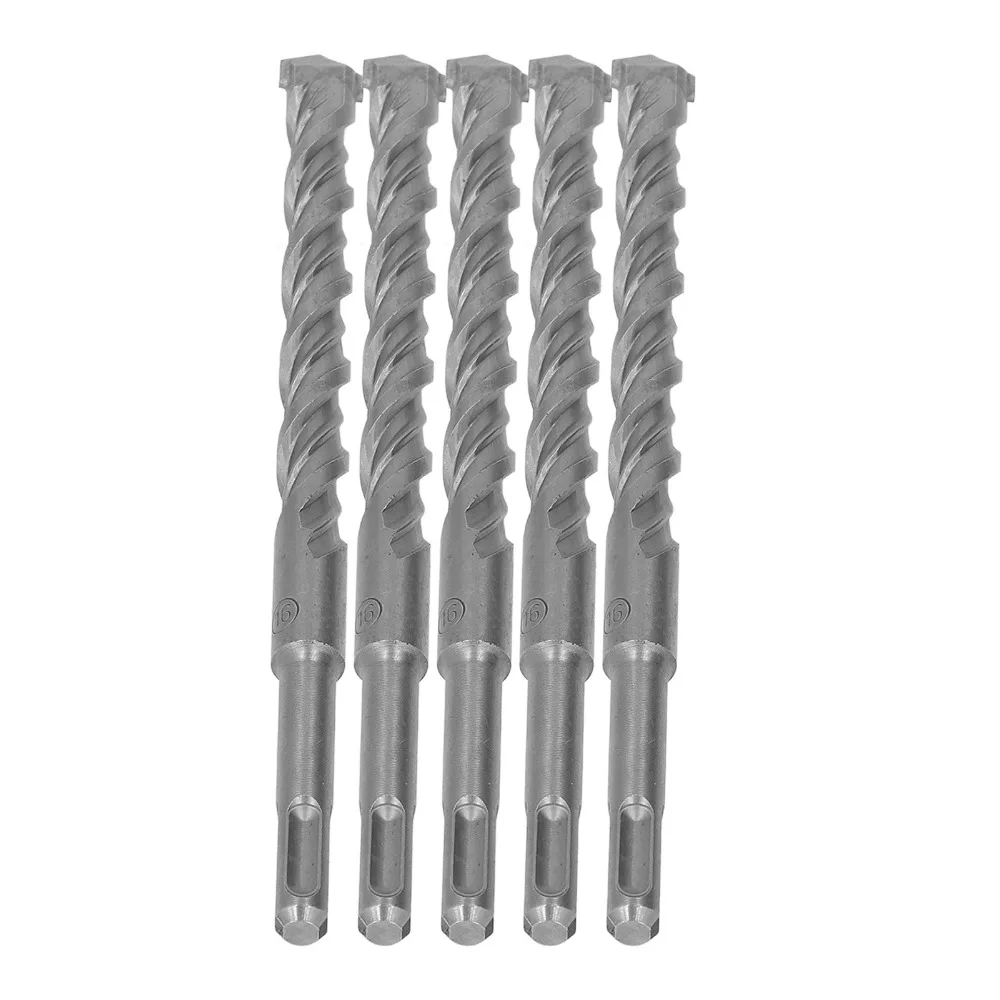 5pcs Carbide Tip Rotary Hammer Drill Bits 210mm Length 2 Flute Spiral Carbide Tipped Masonry Bits 5/8 in x 8.3 in 16mm Diameter