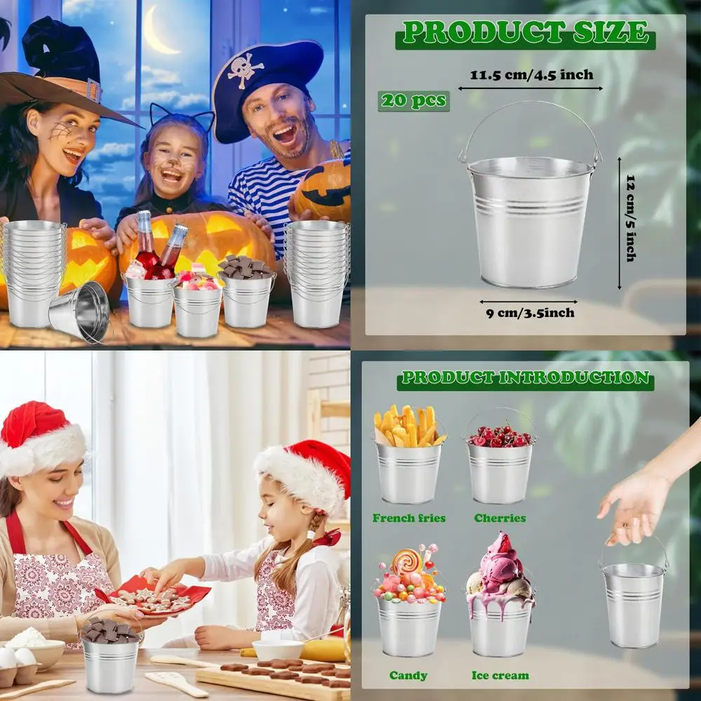 

Set of 20 Rustic Galvanized Metal Buckets with Handles, 4.5x5 Inches, Ideal for Flowers, Crafts, Holidays, and Farmhouse Decor