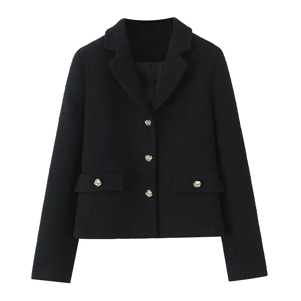 

ЖЕНСКИЙ модный европейский и американский стиль 2025 года, осенний новый короткий костюм с грубой текстурой, шикарная куртка на пуговицах с кругами, верхняя одежда Mujer