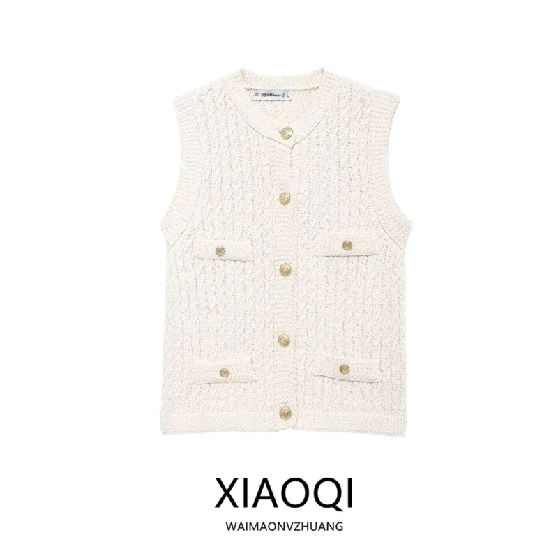 

Fall 2024 New White Button Decorative Svel Knitted Jaet Women's Versatile Faion Outerwear Commute Sle Regular Length