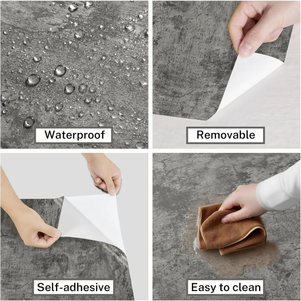 ورق جدران قابل للتقشير واللصق من الخرسانة الرمادية، ورق اتصال أسمنتي غير لامع مقاوم للماء وقابل للإزالة للاستخدام الصناعي