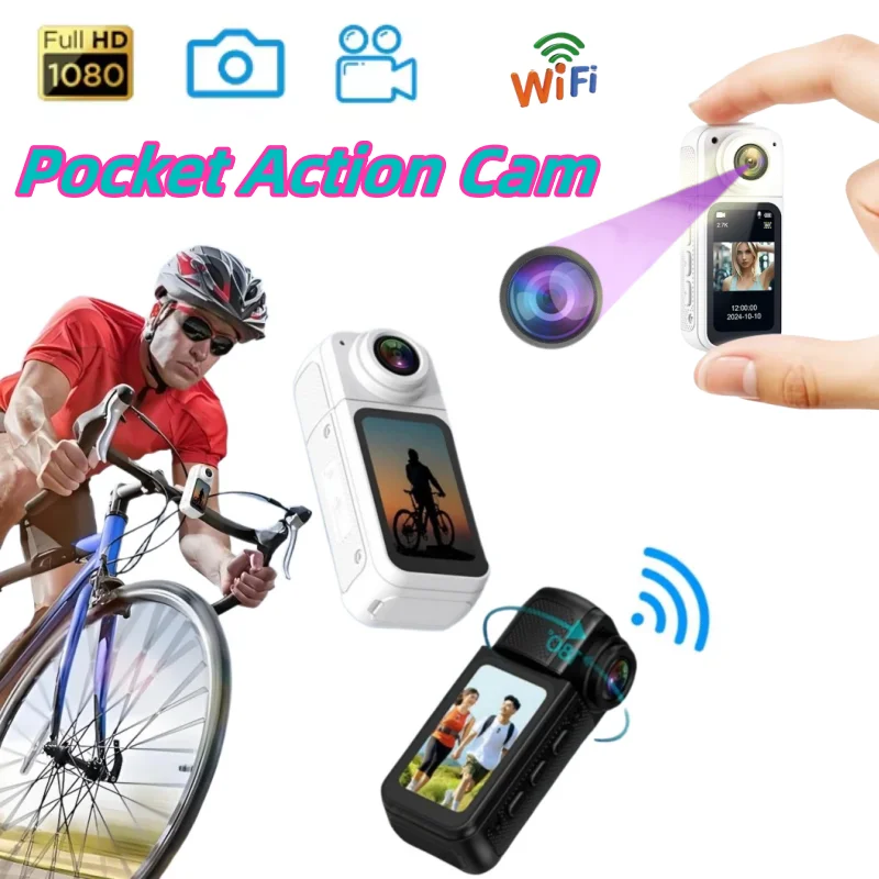 1080P Mini Pocket Action Camera Wifi 180° Rotatable Lens 1.47 IPS Screen Portable Outdoor Sports IP Thumb Digital Video Recorder