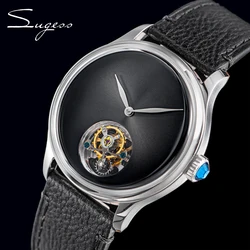 Sugess 38mm Tourbillon Men of Watch Minimalism Dome Sapphire Crystal Mechanical Wristwatches for Tianjin S8000 Handwind Movement