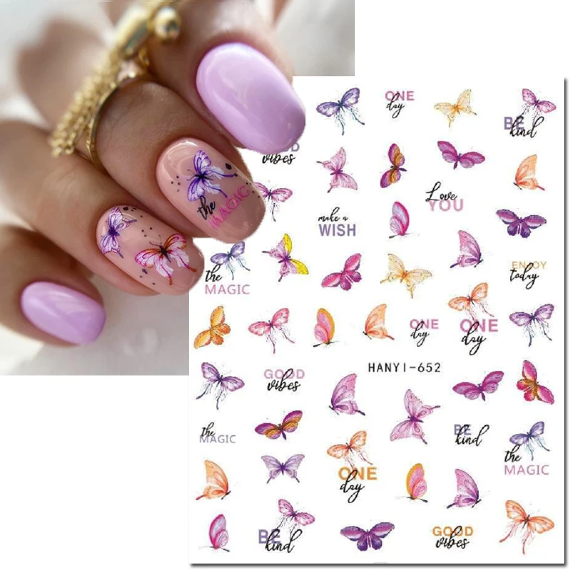 3D Nail Art Adesivos, Cores Doces, Linhas Douradas, Borboleta, Flores, Adesivos Sliders, Decalques de Unhas, Decoração, Salão, Beleza