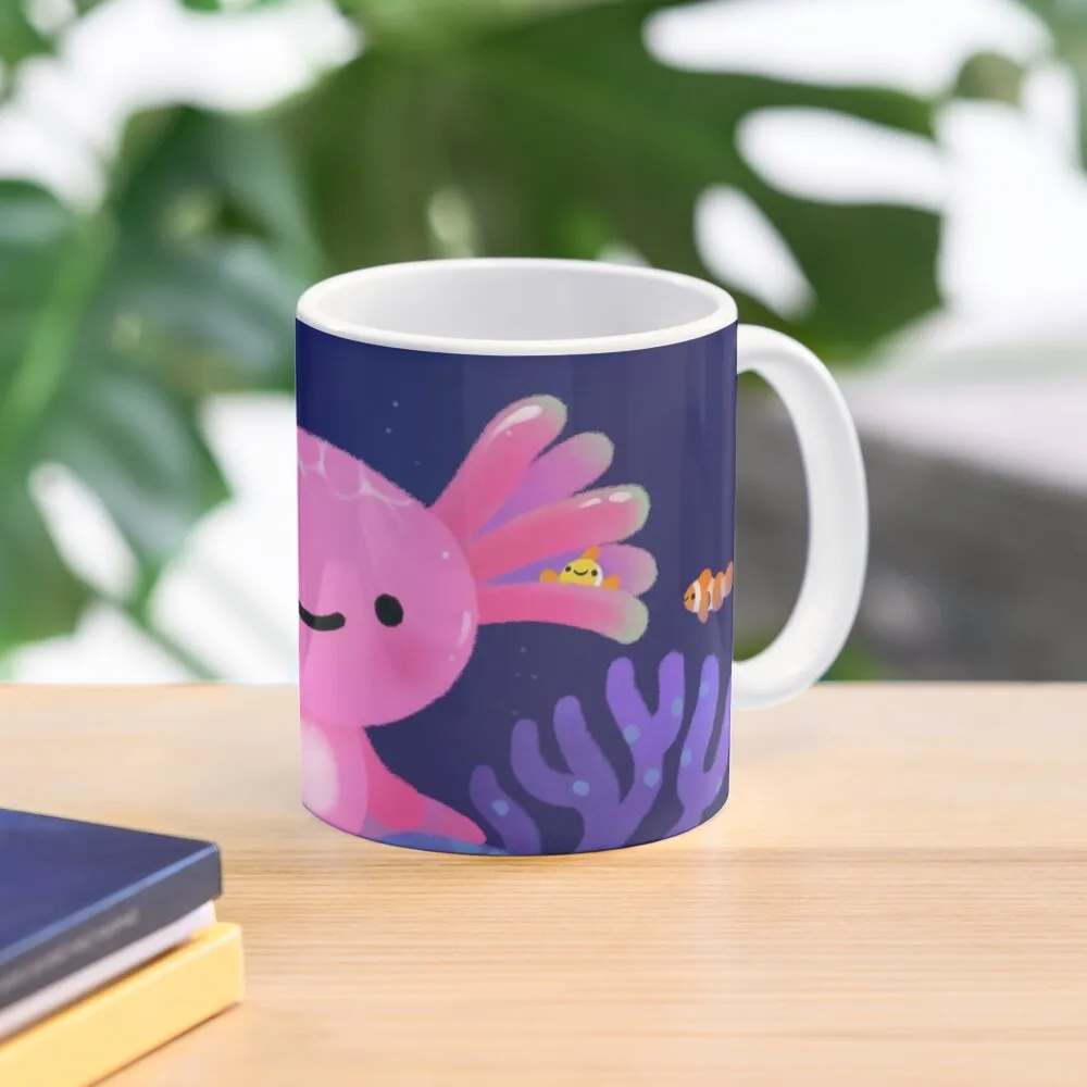 Coral Axolotl Classic  Mug Gifts Photo Coffee Image Handle Round Simple Picture Cup Design Printed Drinkware Tea