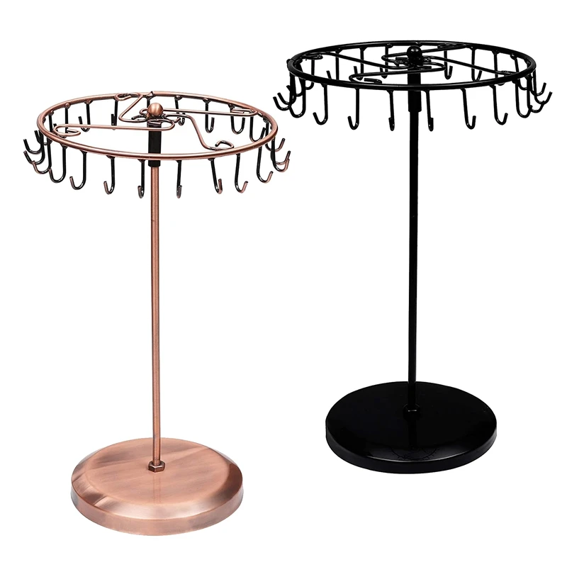 

2Pcs Metal Rotating Display Rack For Jewelry, Pendant, Bracelet, Earring, Ring Storage Rack Black And Copper