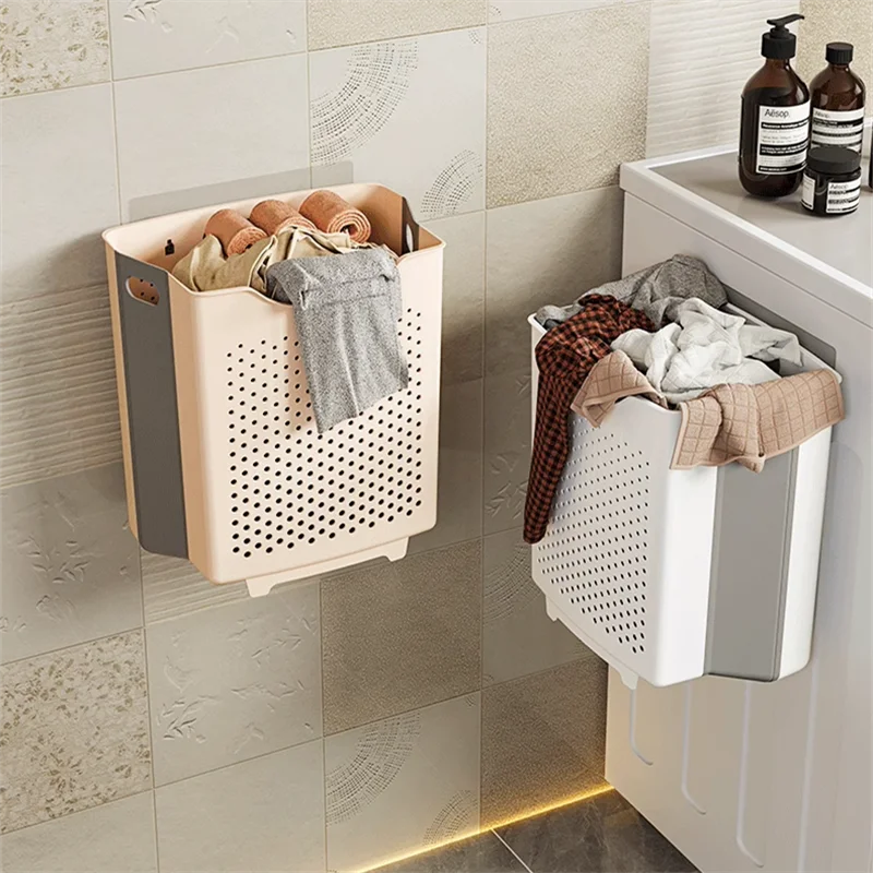 Cesta de lavandería plegable montada en la pared, cestas de almacenamiento de ropa sucia para baño, accesorios para el hogar, organizador de baño de