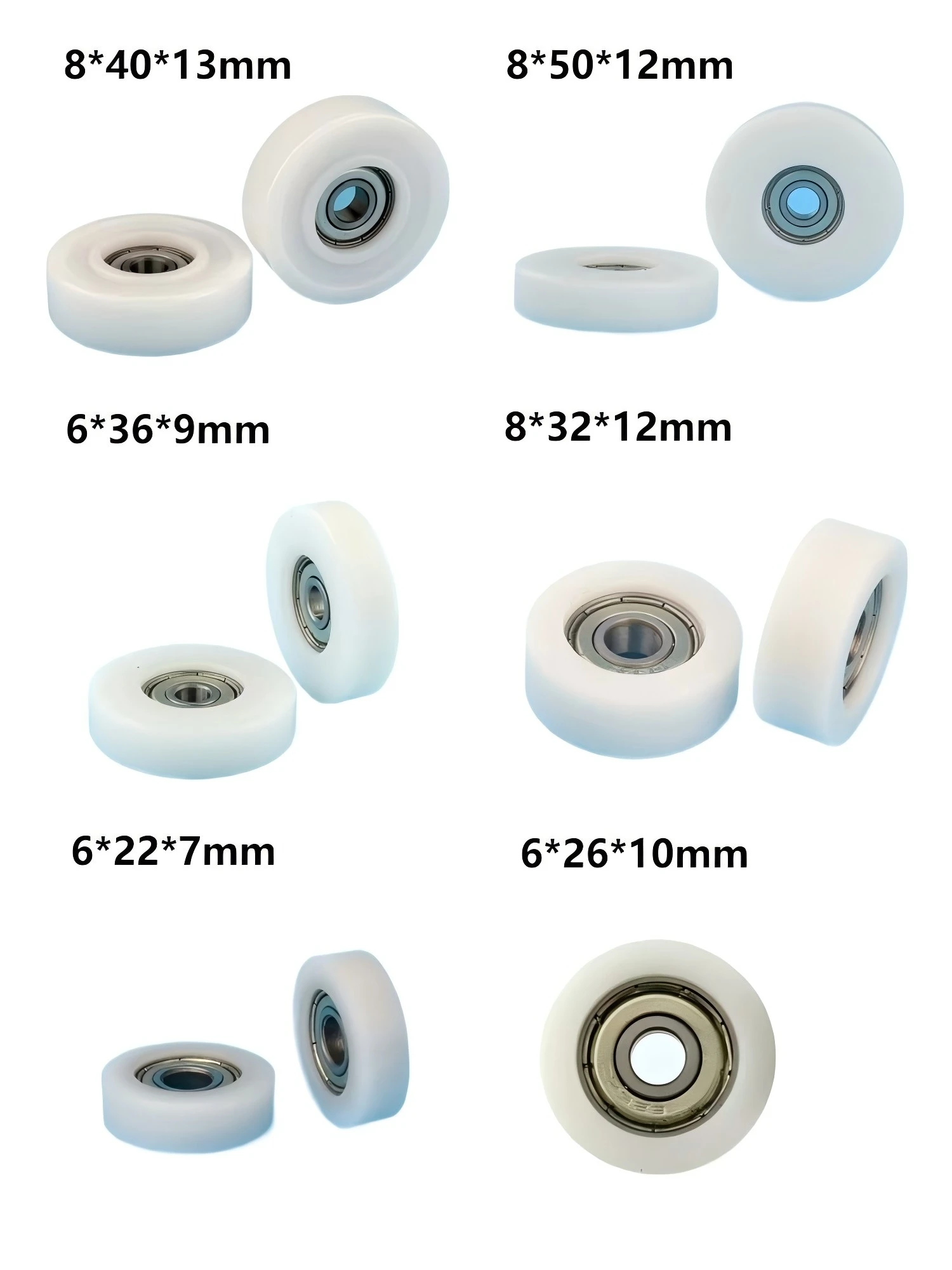 F-type 608 Bearing Flat Pulley 6*22*7/6*26*10/6*36*9/8*32*12/8*40*13/8*50*12mm POM/Nylon for Precision Machinery