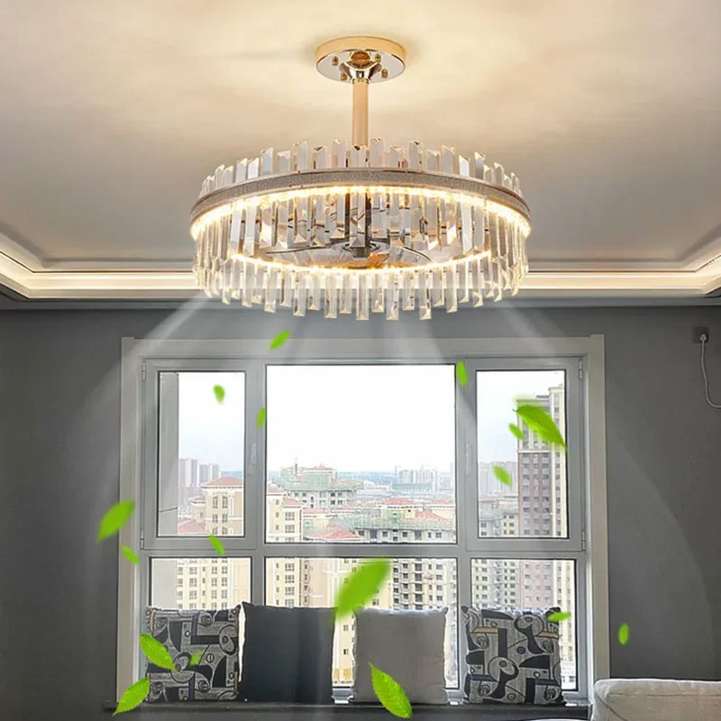 Latest Design Luxury Modern Gold K9 Crystal Fan Pendant Light Living Room Dining Room Indoor Bedroom Luxury Villa