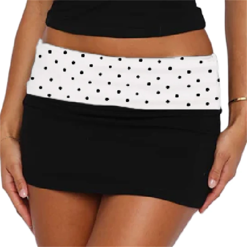 여성 Y2K 물방울 무늬 미니 스커트 섹시 로우라이즈 바디콘 숏 스커트 90년대 빈티지 슬림핏 펜슬 스커트 파티 클럽웨어