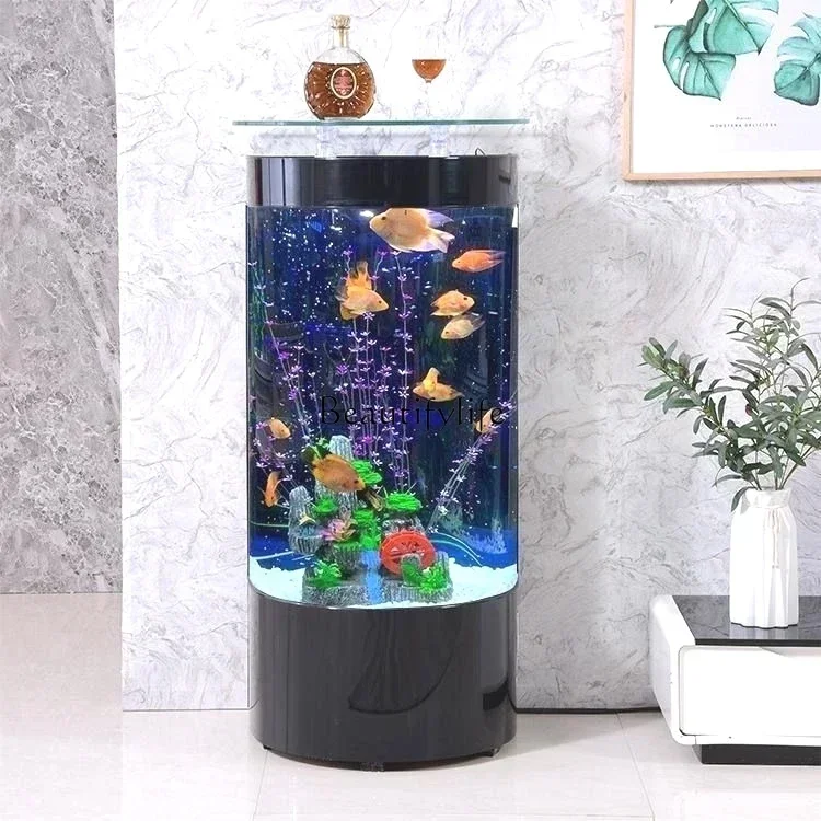 

LD33Semicircle Fish Globe Ecological Water Exchange Floor-Standing Wall Landscaping Glass Aquarium