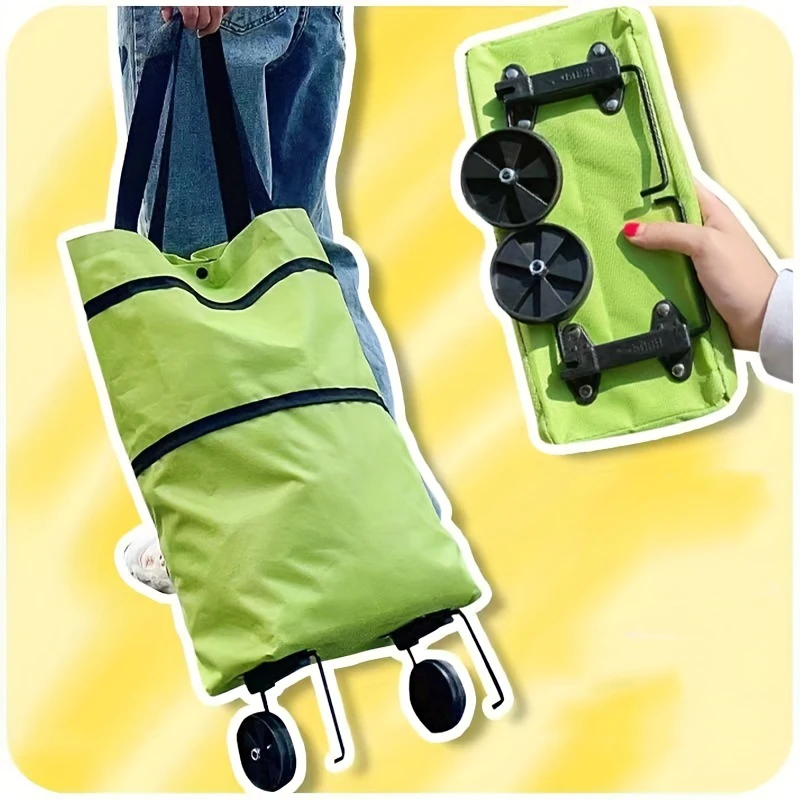 1PC Foldable Shopping Bag With Wheels Portable Shopping Cart Large Capacity Waterproof Oxford Cloth Bag Travel Daily Storage Bag