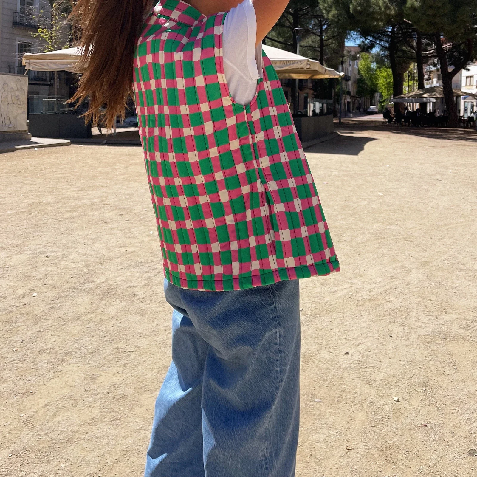 Женский теплый пуховик с модным принтом, кардиган без рукавов с открытой передней частью, стеганое пальто, осенняя верхняя одежда