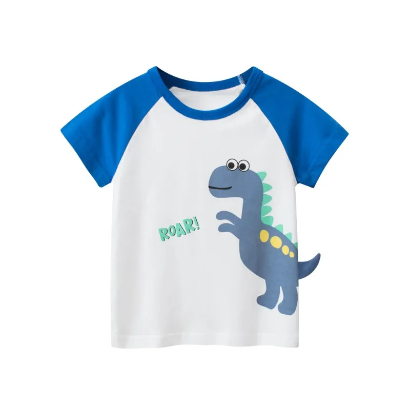 

Cartoon dinosuar T Shirt Boys Clothes 2024 Summer New Children's Short Sleeve O-Neck T-Shirts Cotton Top Kids Outfit 2-10Y