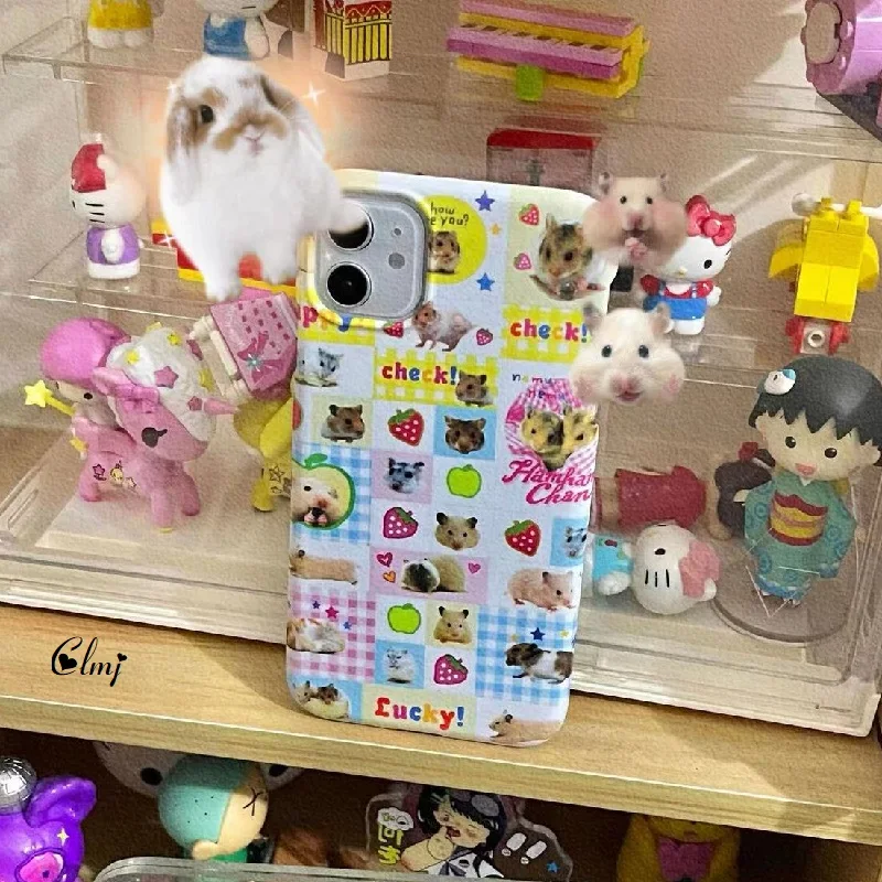 Clmj Cute Hamster Animal Strawberry Phone Case for iPhone 16 15 14 13 12 11 Pro Max XS XR XSMax 6 7 8 Plus Glossy HD Cover Y2K