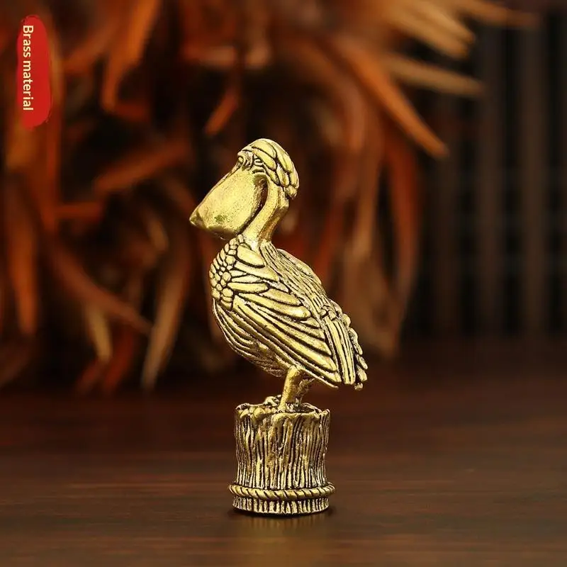 Brass Pelican Bird Figurine Solid Metal Handcrafted Animal Statue Mini Desktop Ornament for Home Decor Creative Gift