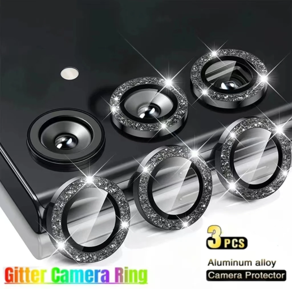 

3pcs Glitter Phone Camera Lens Tempered Glass Protetor For Samsung Galaxy A16 A55 A56 A36 A54 S26 S25 S24 S23 FE Plus Edge Case