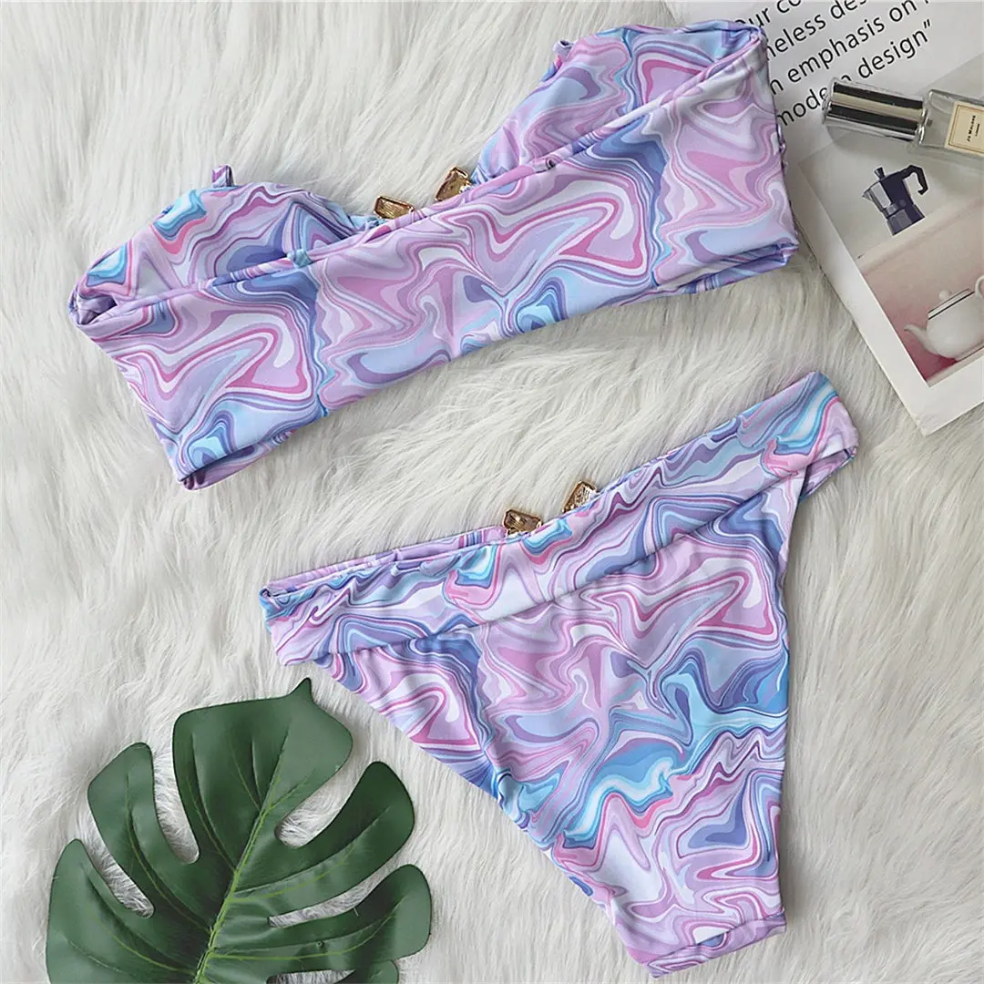 2026 Neuer Sexy Bandeau-Bikini Damen-Badeanzug Zweiteiliger Bikini-Set Trägerloser Badeanzug Badebekleidung V2855B – Detail 34