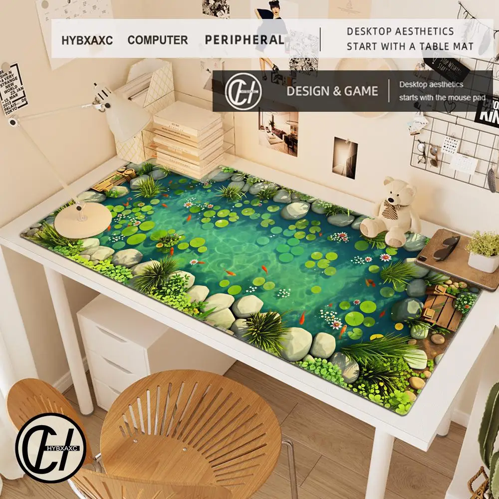 Japanese Garden Waterscape Koi Mouse Pad Stone Pond Lily Pad Fresh Aesthetic Computer Keyboard Desk