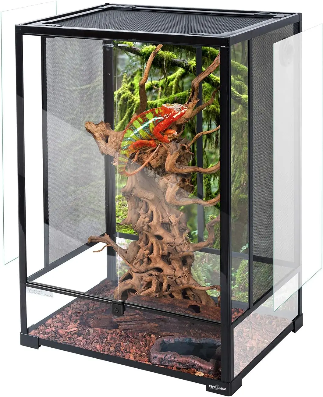 Reptile Tall Glass Terrarium Rainforest Habitat Double Hinge Door with Screen Ventilation Reptile Terrarium Easy Assembly