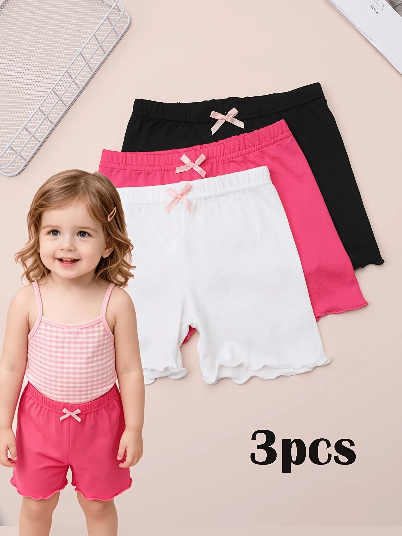 

3Pcs Toddler Girls Modal Safety Shorts 2-11Y Anti-Exposure Bow Decor Kids Shorts For School Uniform, Skirt Matching & Daily Wear