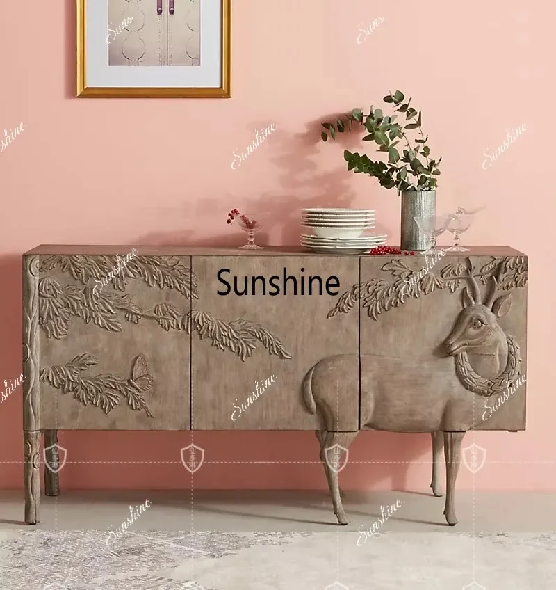 French light luxury dining side cabinet is surprisingly quiet solid wood entrance cabinet  FT